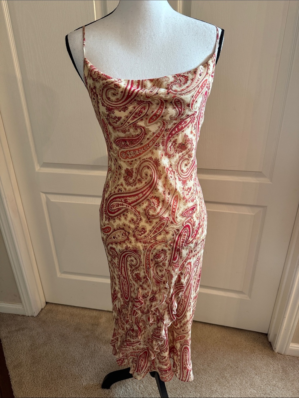 EXPRESS - Cream Slip Midi Dress with Red Paisley Print - Size 5/6